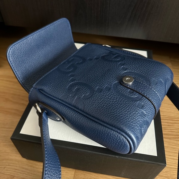 💯%Authentic! Brand new! Gucci JUMBO GG SMALL MESSENGER Crossbody Bag Royal Blue - Picture 7 of 13